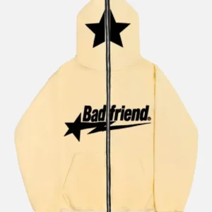 Bad Friend Full Zipper Hoodie Beige Black