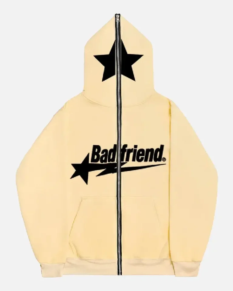 Bad Friend Full Zipper Hoodie Beige Black Bad Friend Full Zipper Hoodie Beige Black