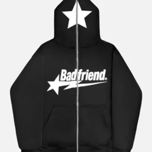 Bad Friend Full Zipper Hoodie Black White