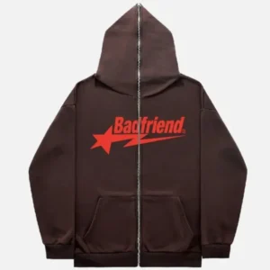 Bad Friend Full Zipper Hoodie Brown Red