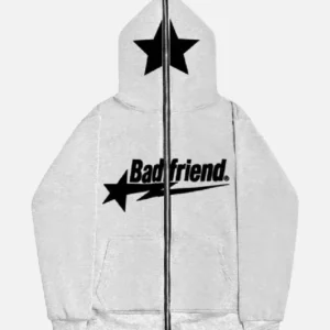 Bad Friend Full Zipper Hoodie Light Grey Black