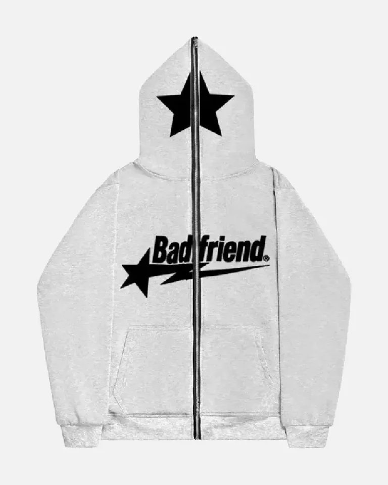 Bad Friend Full Zipper Hoodie Light Grey Black Bad Friend Full Zipper Hoodie Light Grey Black