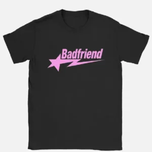 Bad Friend Letter Print Shirt Black Pink