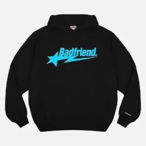 Bad Friend Letter Printed Hoodie Black Blue