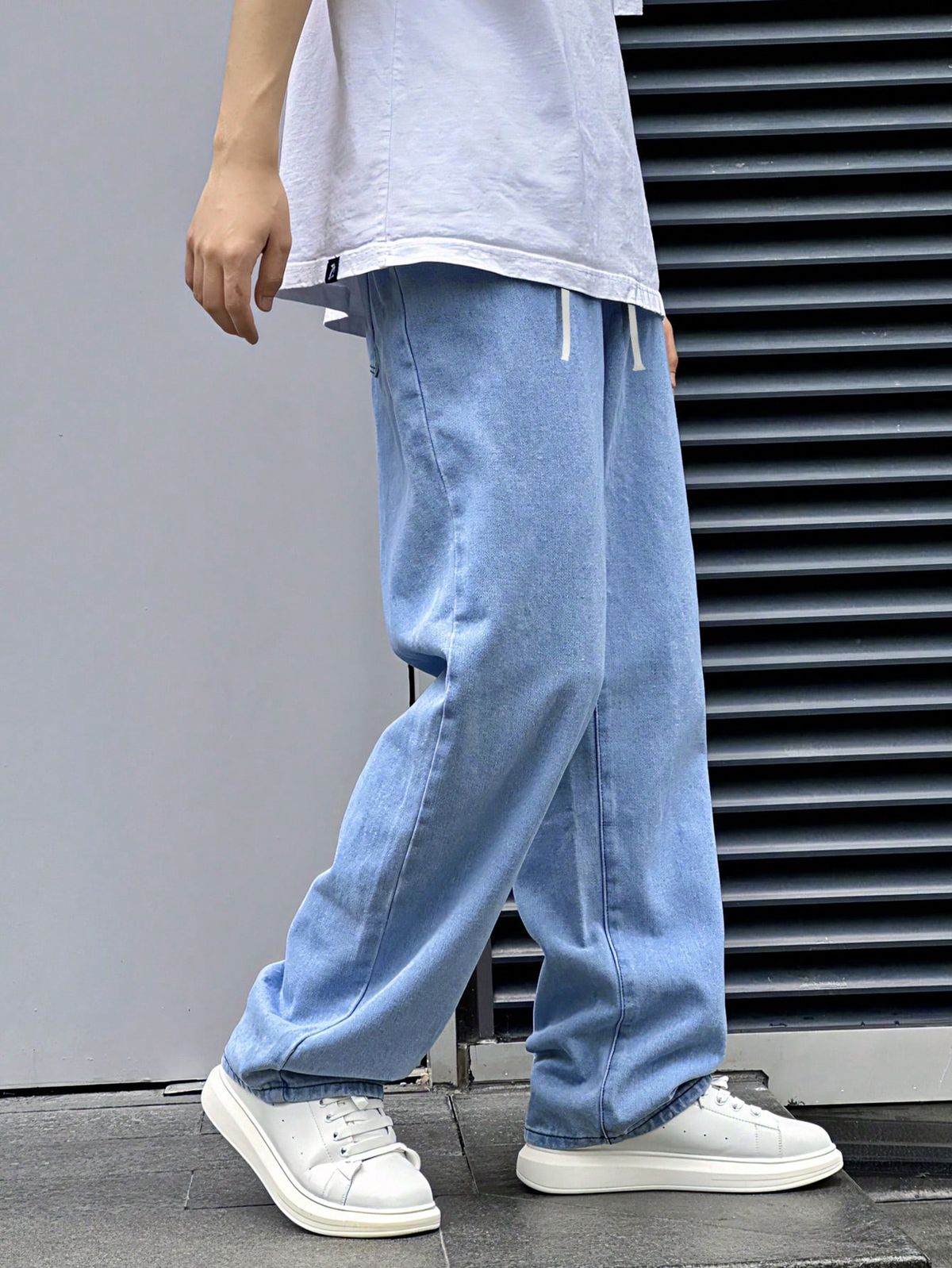 Badfriend Men's Casual Straight Leg Jeans With Drawstring Waist Badfriend Men's Casual Straight Leg Jeans With Drawstring Waist