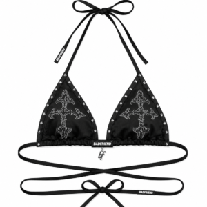 Badfriend Rhinestone Cross Triangle Bikini Top – Black