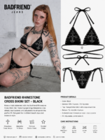 Badfriend Rhinestone Cross Triangle Bikini Top – Black