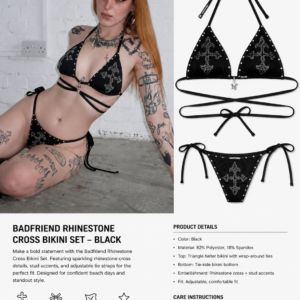 Badfriend Rhinestone Cross Triangle Bikini Top – Black