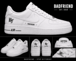 Badfriend BF Court Sneakers Triple White Premium Leather Shoes on Feet