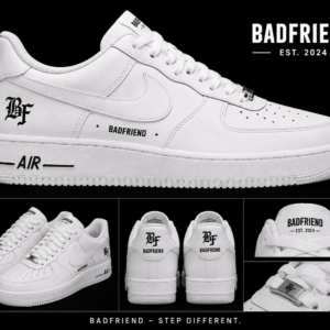 Badfriend BF Court Sneakers Triple White Premium Leather Shoes on Feet