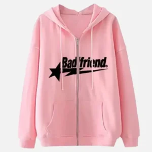 Pink Bad Friend Zipper Hoodie